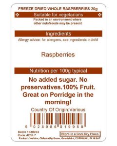 FREEZE DRIED WHOLE RASPBERRIES20GM