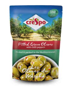 CRESPO GREEN OLIVES+CHILLI PEPPERS 8X70G